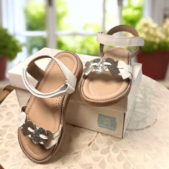 Elephantito Caro Cuore Leather Sandal Girls White Silver Hearts Size 10 EU 26 - Picture 3 of 7